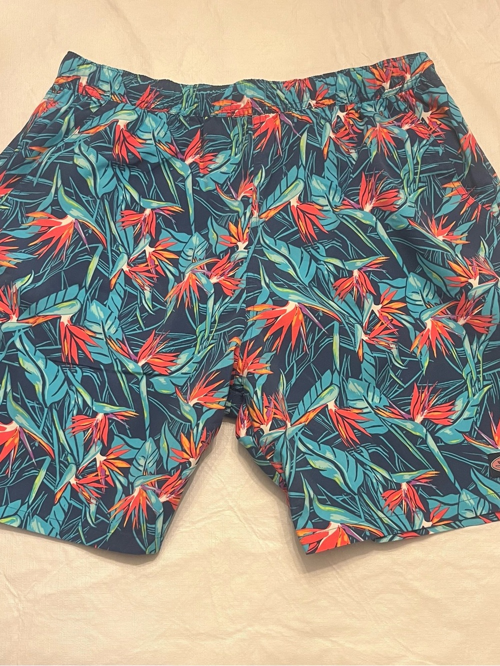 Vineyard Vines Men's Navy Swim Trunks with Teal & Coral Floral Print